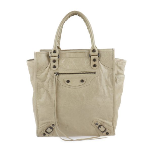 2121103007255 1 Balenciaga The Hippo Leather Tote Bag Beige