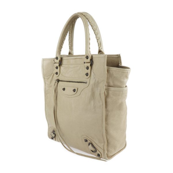 2121103007255 2 Balenciaga The Hippo Leather Tote Bag Beige