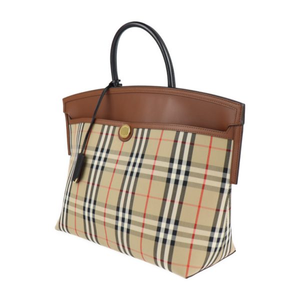 2121103007268 2 Burberry Vintage Check Canvas Leather Large Tote Bag Beige Brown