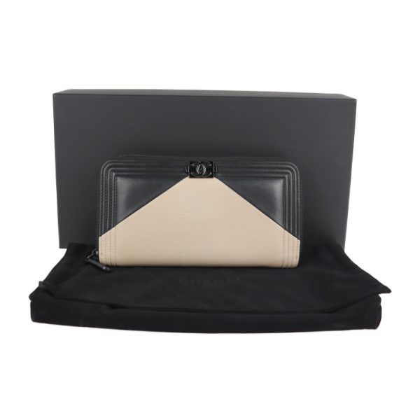 2122073007263 9 Chanel Boy Chanel Long Wallet Leather Black Beige