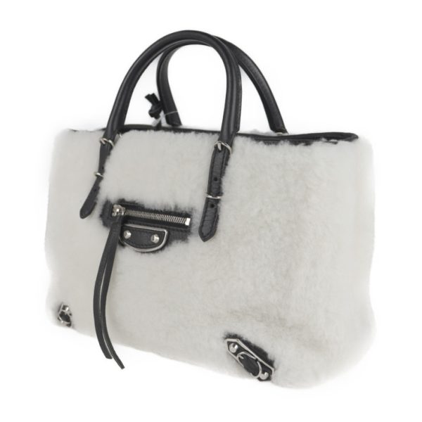 2124033002563 2 Balenciaga Paper Mini Mouton Leather Handbag White Black