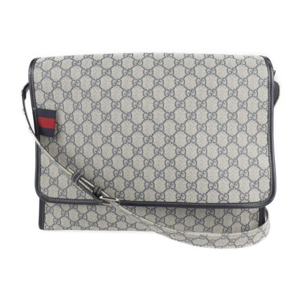 2124121001042 1 GUCCI GG Supreme Shoulder Bag PVC Leather Gray Navy