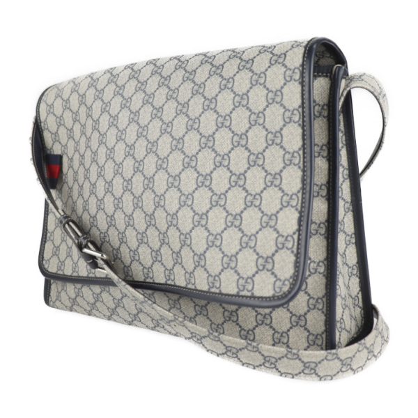 2124121001042 2 GUCCI GG Supreme Shoulder Bag PVC Leather Gray Navy