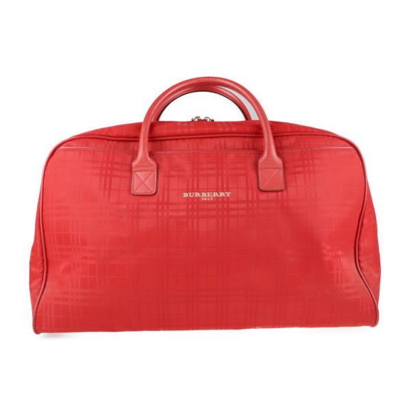 2125023007501 1 Burberry Golf Nylon Canvas Leather Boston Bag Red