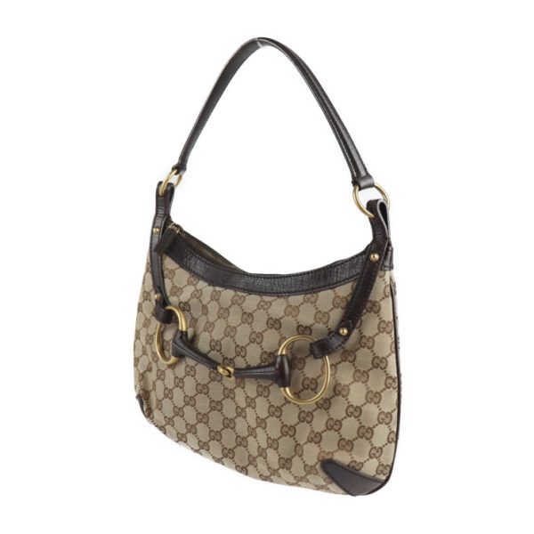 2125113007338 2 GUCCI Horsebit Shoulder Bag GG Canvas Beige Brown