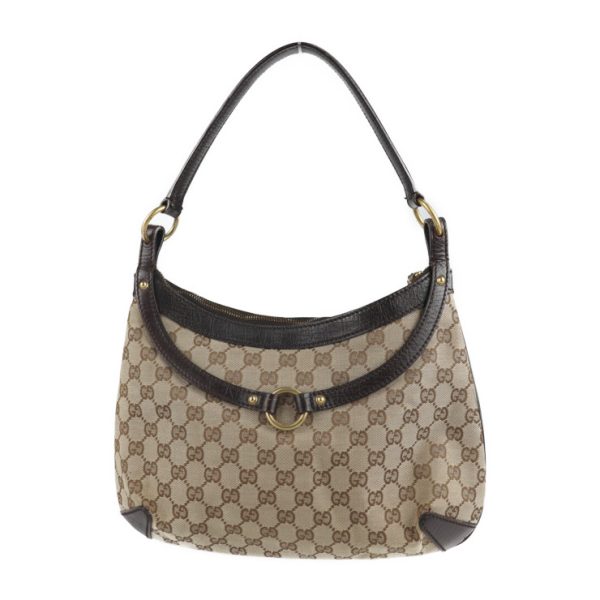 2125113007338 3 GUCCI Horsebit Shoulder Bag GG Canvas Beige Brown