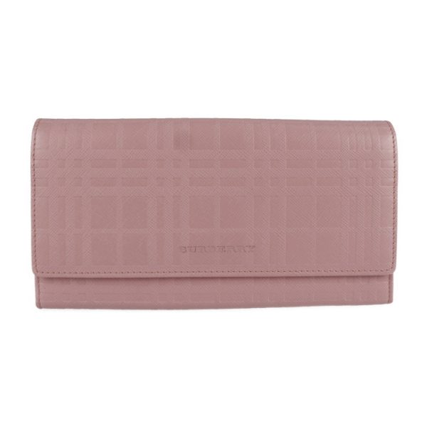 2125113007369 1 Burberry Embossed Check Leather Bifold Wallet Pink