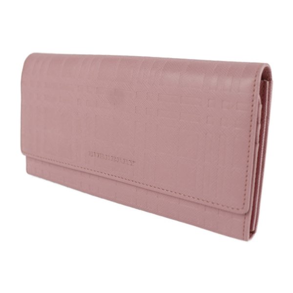 2125113007369 2 Burberry Embossed Check Leather Bifold Wallet Pink