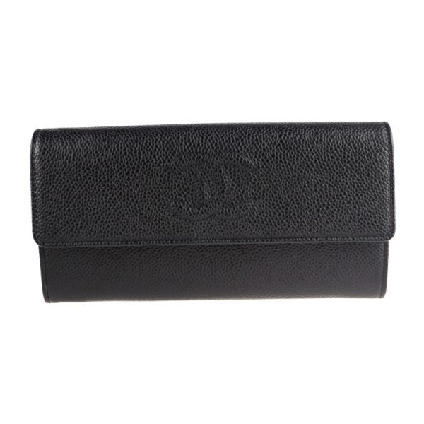 2131033002707 1 Chanel Caviar Skin Coco Mark Long Wallet Black