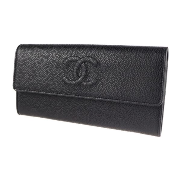 2131033002707 2 Chanel Caviar Skin Coco Mark Long Wallet Black