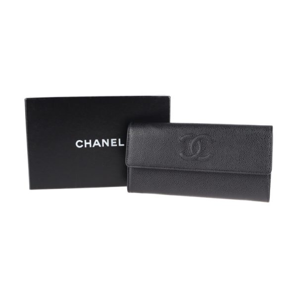 2131033002707 9 Chanel Caviar Skin Coco Mark Long Wallet Black