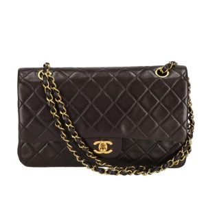 21332 1 Chanel Matelasse Coco Mark Leather Shoulder Bag Black