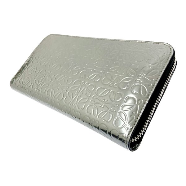 213359 3 Loewe Leather Anagram Repeat Zip Around Wallet Silver