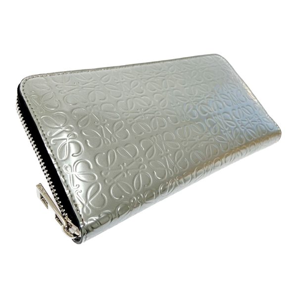 213359 4 Loewe Leather Anagram Repeat Zip Around Wallet Silver