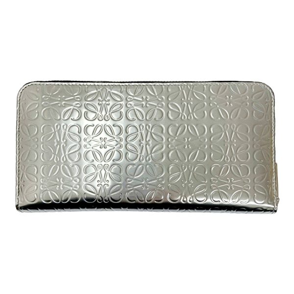 213359 5 Loewe Leather Anagram Repeat Zip Around Wallet Silver