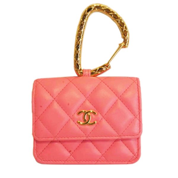 21387 1 Chanel Jewel Hook Card Case Pink Lambskin Matelassé