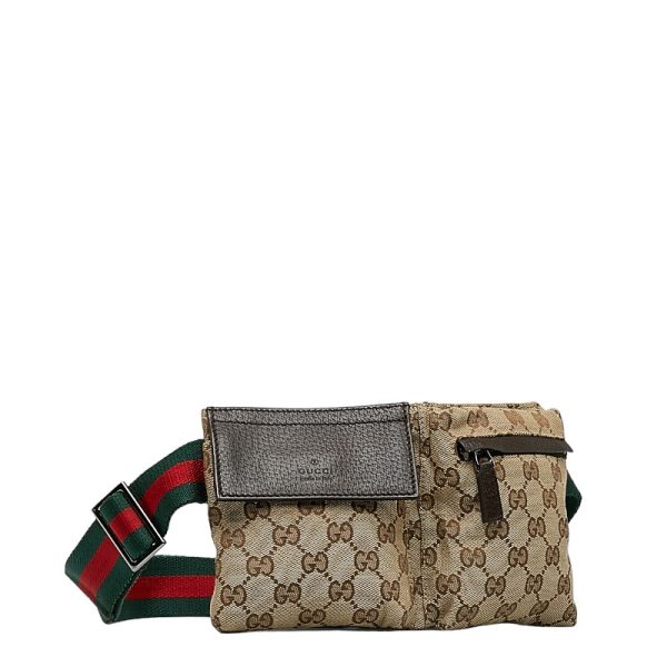 214 34901 2 Gucci GG Canvas Sherry Line Body Bag Waist Bag 162962 Beige Brown Canvas Leather