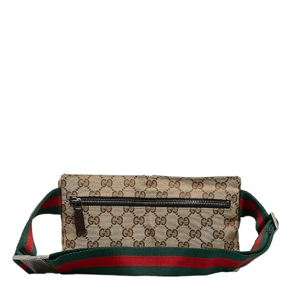 214 34901 3 Gucci GG Canvas Sherry Line Body Bag Waist Bag 162962 Beige Brown Canvas Leather