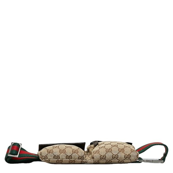 214 34901 4 Gucci GG Canvas Sherry Line Body Bag Waist Bag 162962 Beige Brown Canvas Leather