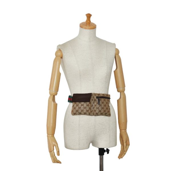 214 34901 9 Gucci GG Canvas Sherry Line Body Bag Waist Bag 162962 Beige Brown Canvas Leather