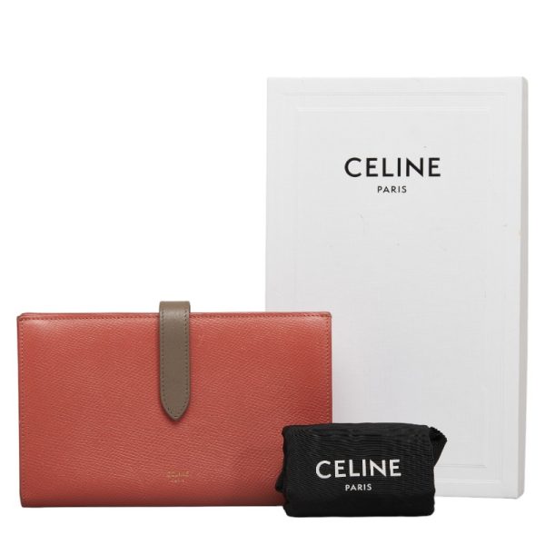 214 41102 12 Celine Large Strap Wallet Long Wallet Bicolor Pink Gray Leather