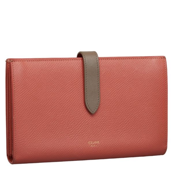 214 41102 2 Celine Large Strap Wallet Long Wallet Bicolor Pink Gray Leather