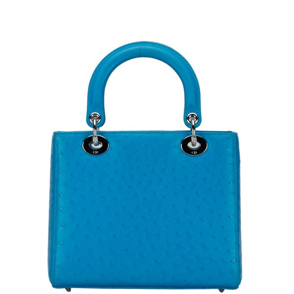 214 52528 4 Dior Lady Handbag Shoulder Bag 2WAY Blue Ostrich