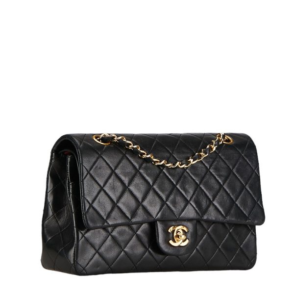 214 55122 2 CHANEL Matelasse 25 Coco Mark Double Flap Chain Shoulder Bag Black Gold Lambskin