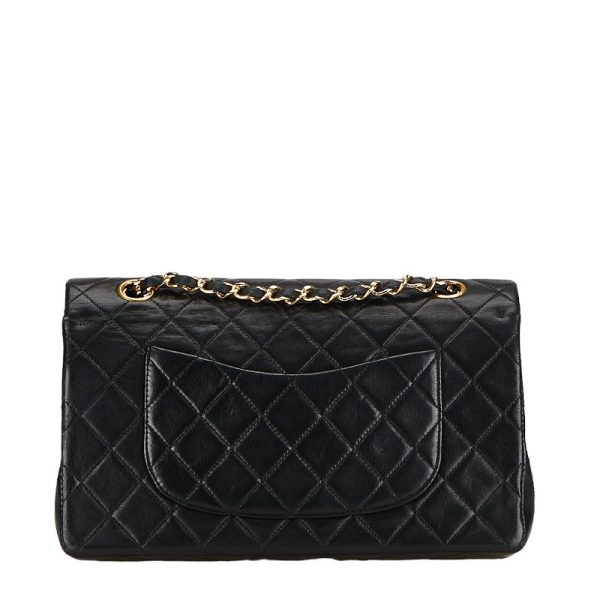 214 55122 3 CHANEL Matelasse 25 Coco Mark Double Flap Chain Shoulder Bag Black Gold Lambskin