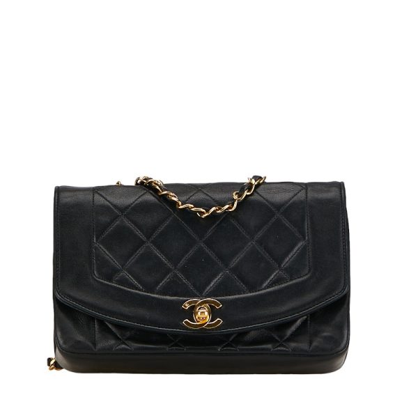 214 55137 1 CHANEL Matelasse 23 Diana Chain Shoulder Bag Black Gold Lambskin