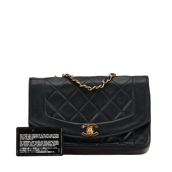 214 55137 10 CHANEL Matelasse 23 Diana Chain Shoulder Bag Black Gold Lambskin