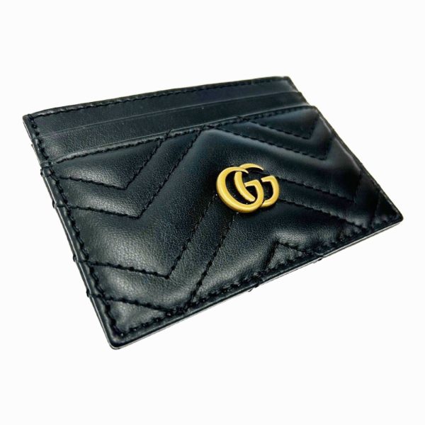 214863 2 Gucci Leather GG Marmont Card Case Black