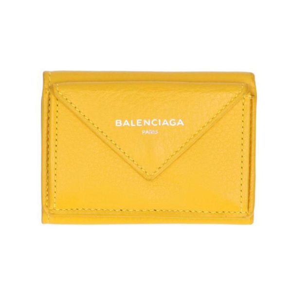 21517 1 Balenciaga Leather Tri fold Wallet Yellow