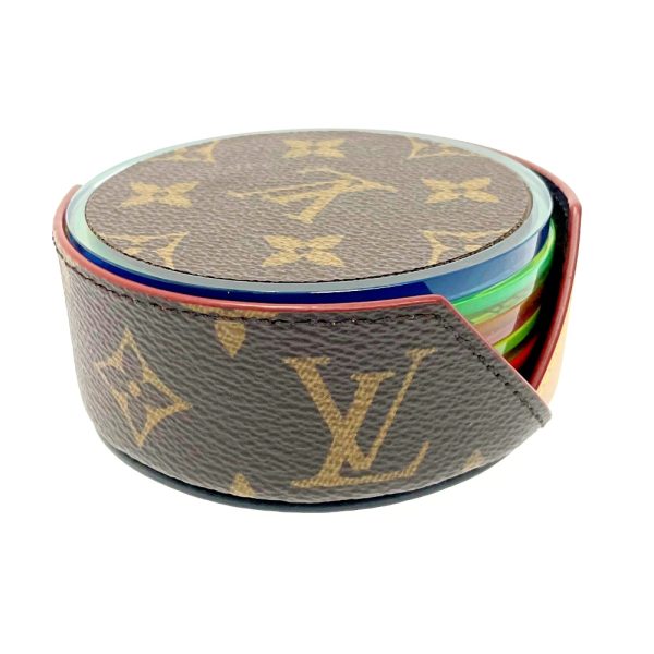 218224 1 LOUIS VUITTON Monogram Leather Plexiglas Coaster Set of 6 Brown