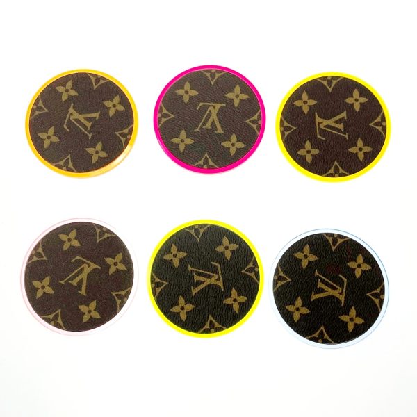 218224 4 LOUIS VUITTON Monogram Leather Plexiglas Coaster Set of 6 Brown