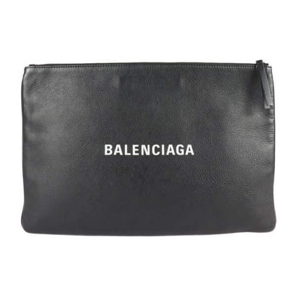 2202023002006 1 Balenciaga Logo Clip L Calfskin Clutch Bag Black