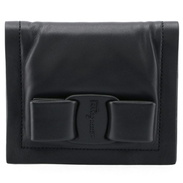 22028800010010 1 Ferragamo Viva Bow Ribbon Bifold Mini Wallet Black