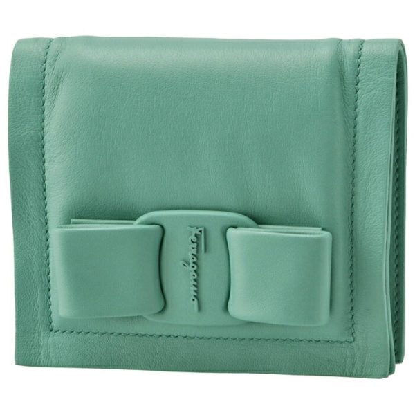 22028800010444 Ferragamo Viva Bow Ribbon Bifold Mini Wallet Blue