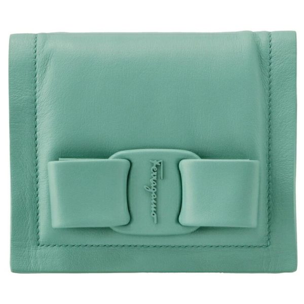 22028800010444 1 Ferragamo Viva Bow Ribbon Bifold Mini Wallet Blue