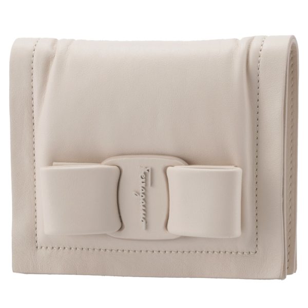 22028800010478 Ferragamo Viva Bow Ribbon Bifold Mini Wallet Ivory