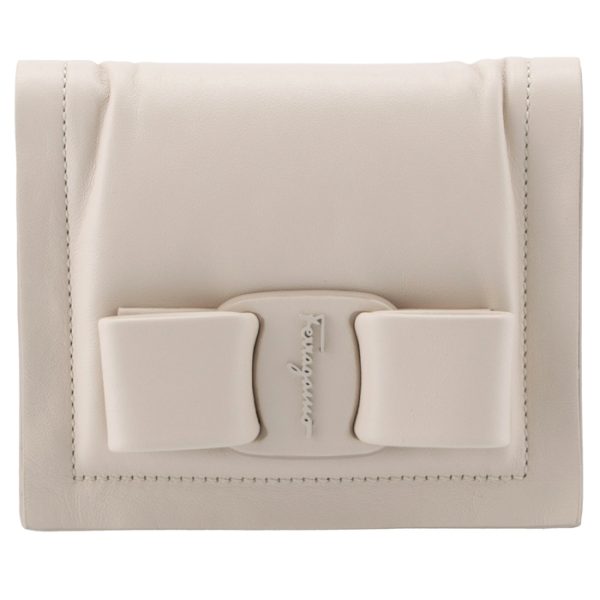 22028800010478 1 Ferragamo Viva Bow Ribbon Bifold Mini Wallet Ivory