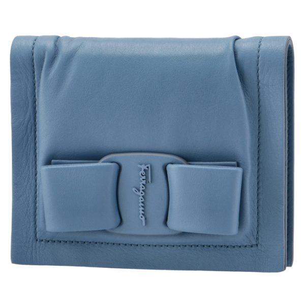 22028800010509 Ferragamo Viva Bow Ribbon Bifold Mini Wallet Blue