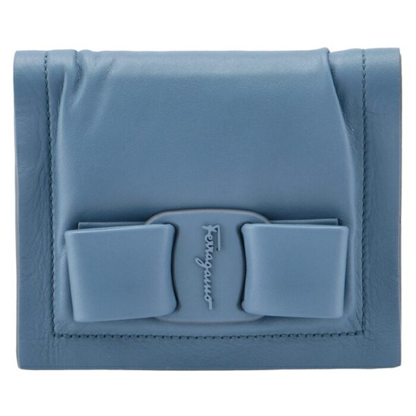 22028800010509 1 Ferragamo Viva Bow Ribbon Bifold Mini Wallet Blue