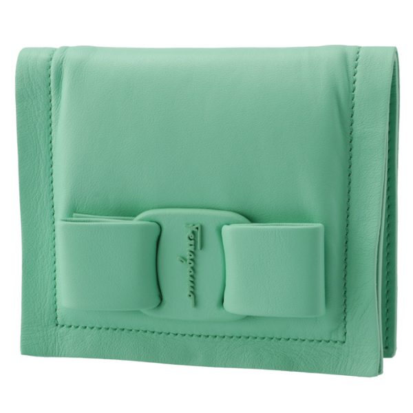 22028800010532 Ferragamo Viva Bow Ribbon Bifold Mini Wallet Mint Green