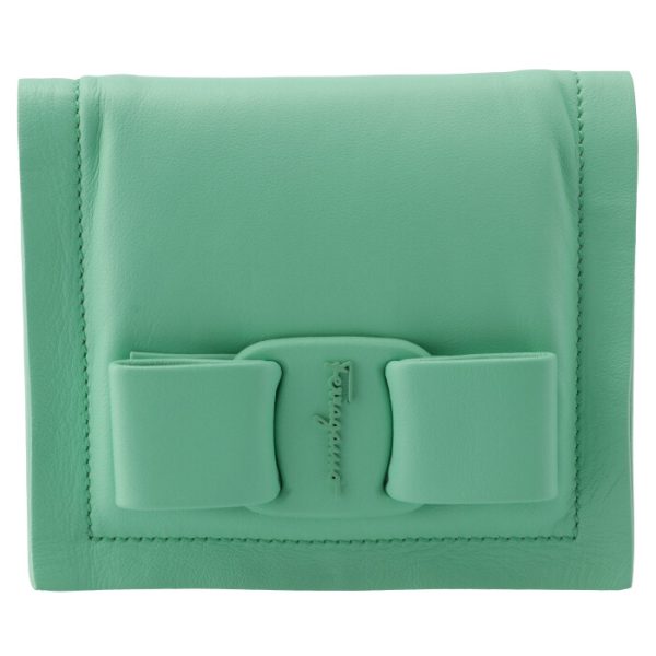 22028800010532 1 Ferragamo Viva Bow Ribbon Bifold Mini Wallet Mint Green