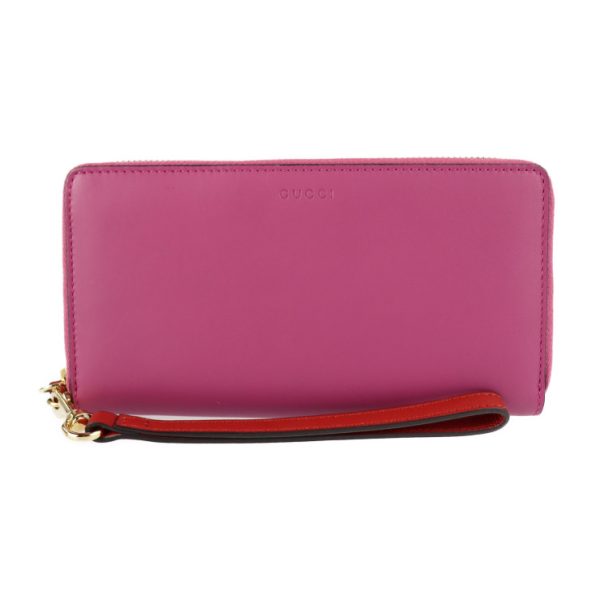 2204103002028 1 GUCCI Long Wallet Leather Pink Red