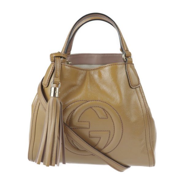 2204123008024 1 Gucci Soho Handbag Enamel Light Brown