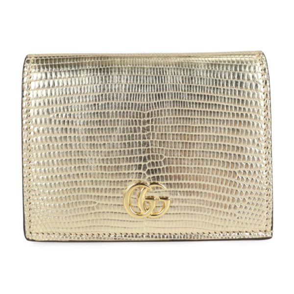 2206023008076 1 GUCCI GG Marmont Bifold Wallet Lizard Gold