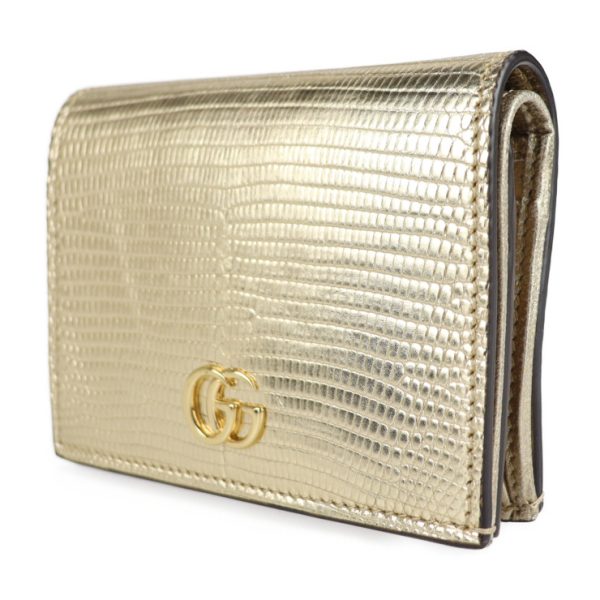 2206023008076 2 GUCCI GG Marmont Bifold Wallet Lizard Gold