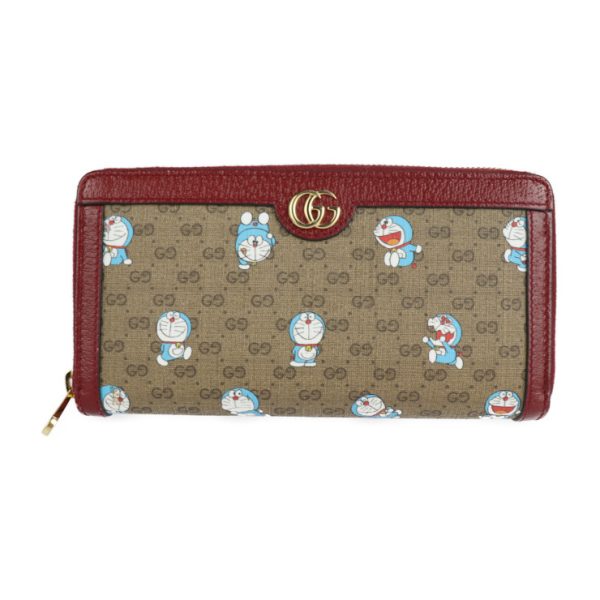 2208083007043 1 GUCCI Doraemon Zip Around Wallet GG Supreme Leather Brown Cherry Red